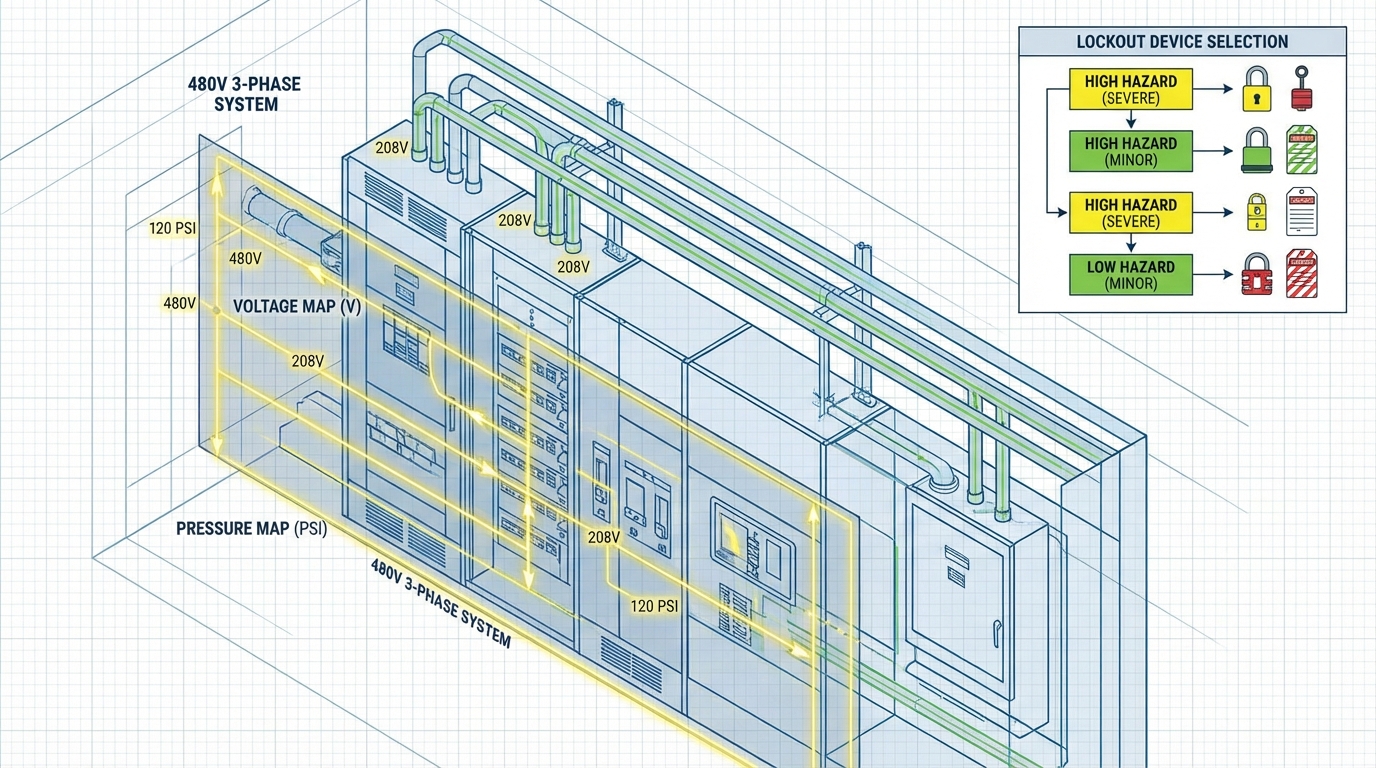 Isometric diagram of energy magnitude documentation highlighting voltage and pressure.