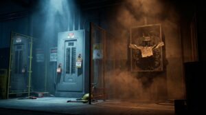 Secure circuit breaker lockout vs non-compliant setup in dramatic lighting.