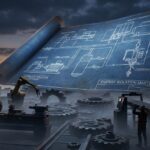 Cinematic illustration of detailed blueprints over industrial machinery, symbolizing tailored energy procedures.