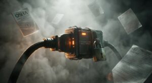 Dramatic illustration of cord-and-plug with padlock under OSHA regulations.