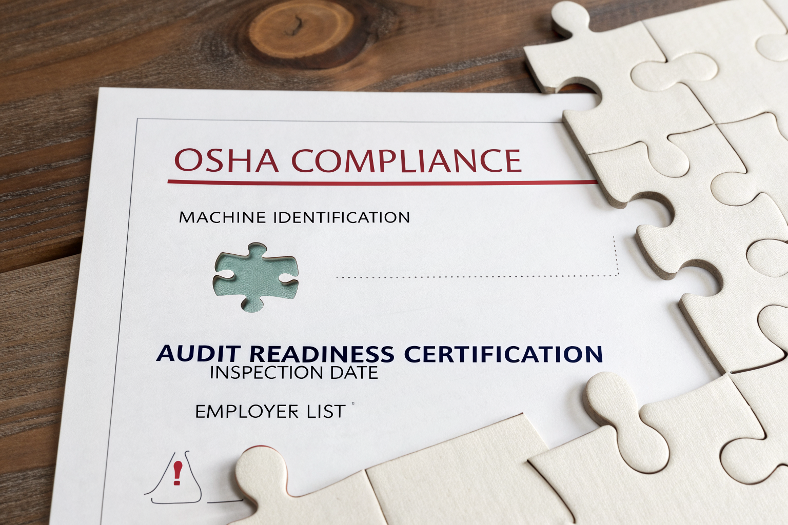 Certification document as a complete vs. incomplete jigsaw puzzle in technical rendering.