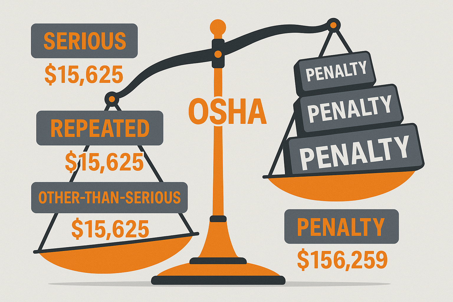 Scales of justice with penalty weights illustrating consequences of non-compliance in lockout tagout.