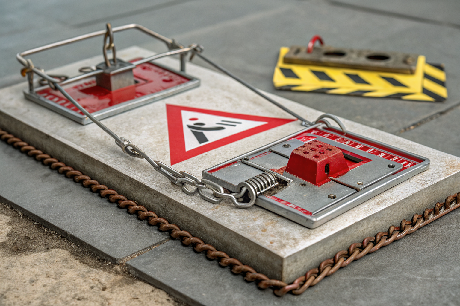 Trap closing on two parties illustrating dual liability in contractor lockout tagout failures.