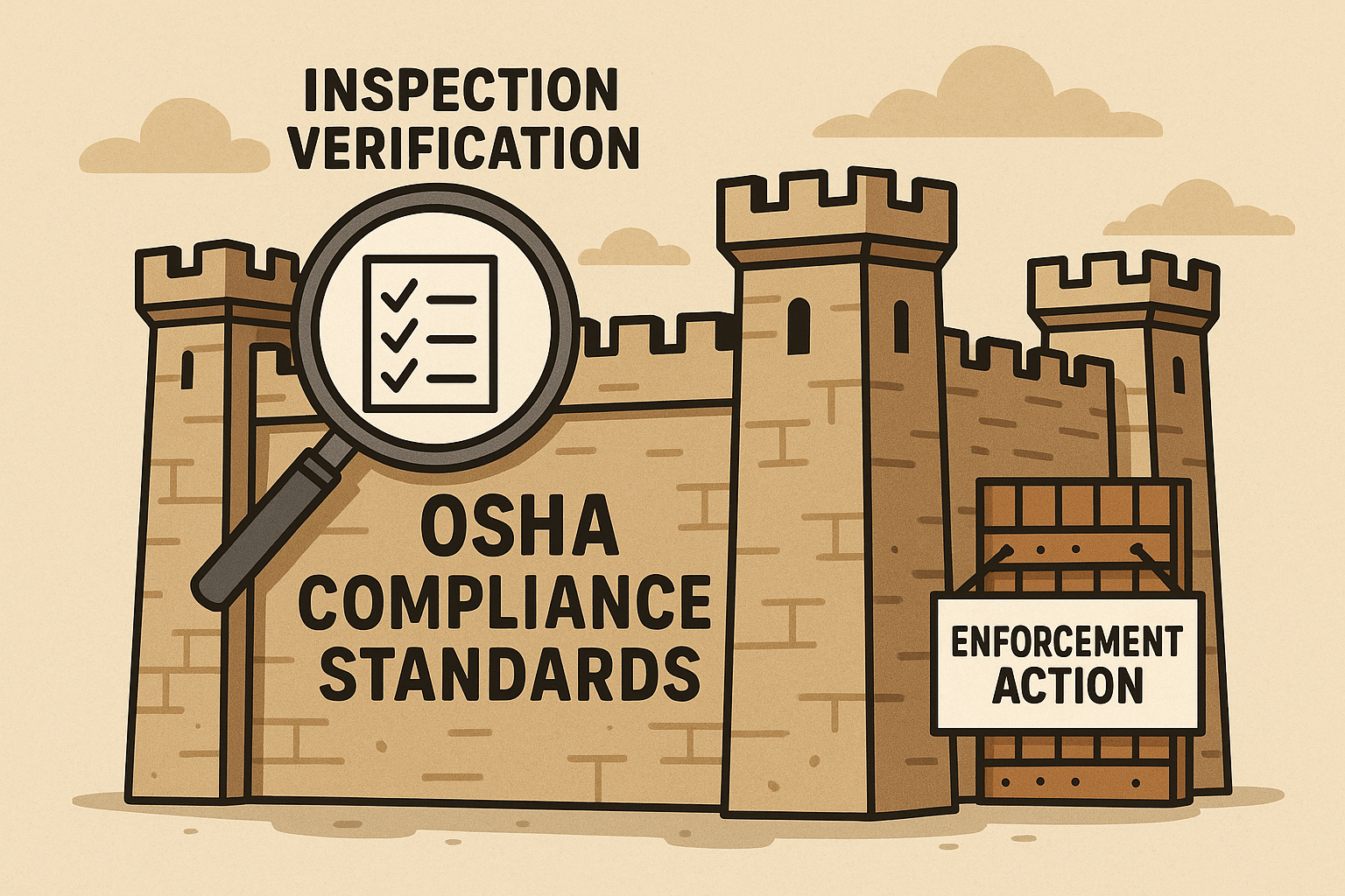 Illustration of compliance verification as a fortress against enforcement.