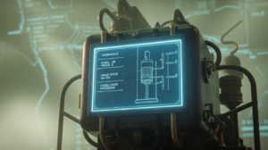 Epic scene of machine-specific lockout blueprint vs vague map with dramatic lighting.