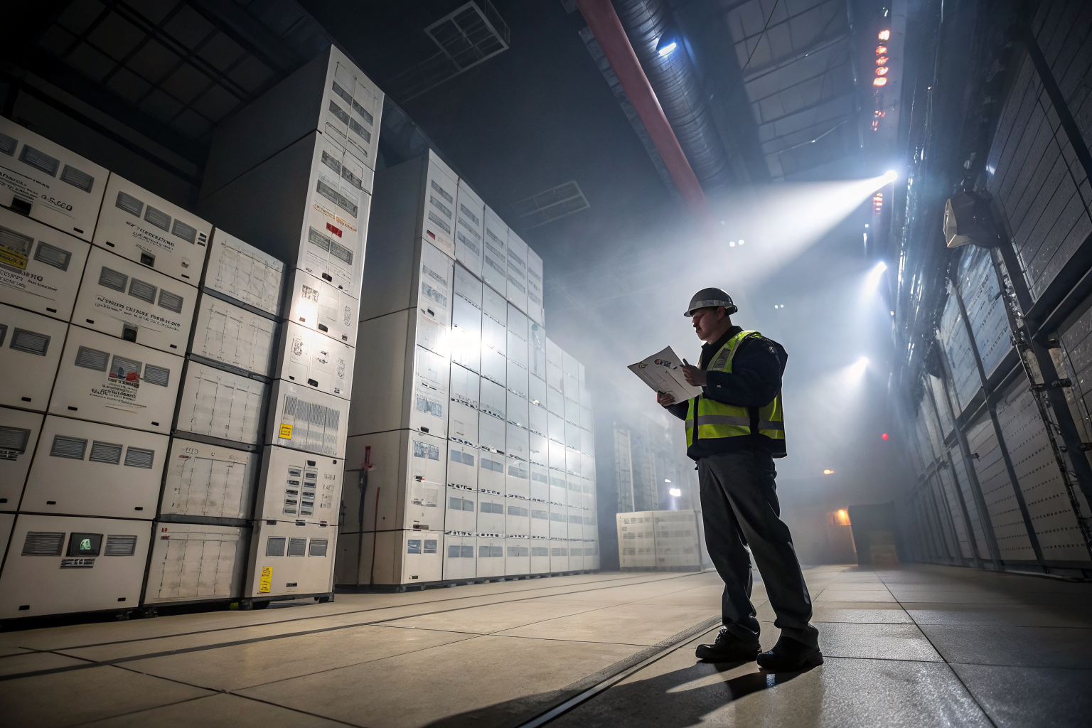 Inspector with checklist in a safety control room, symbolic of LOTO certification.