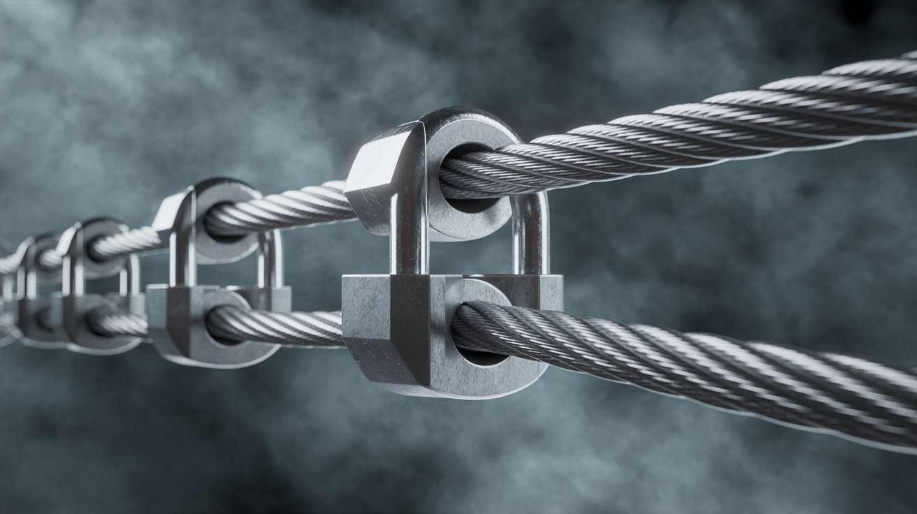 Cinematic visualization of a cable lockout device securing diverse machinery with dramatic lighting and fog.