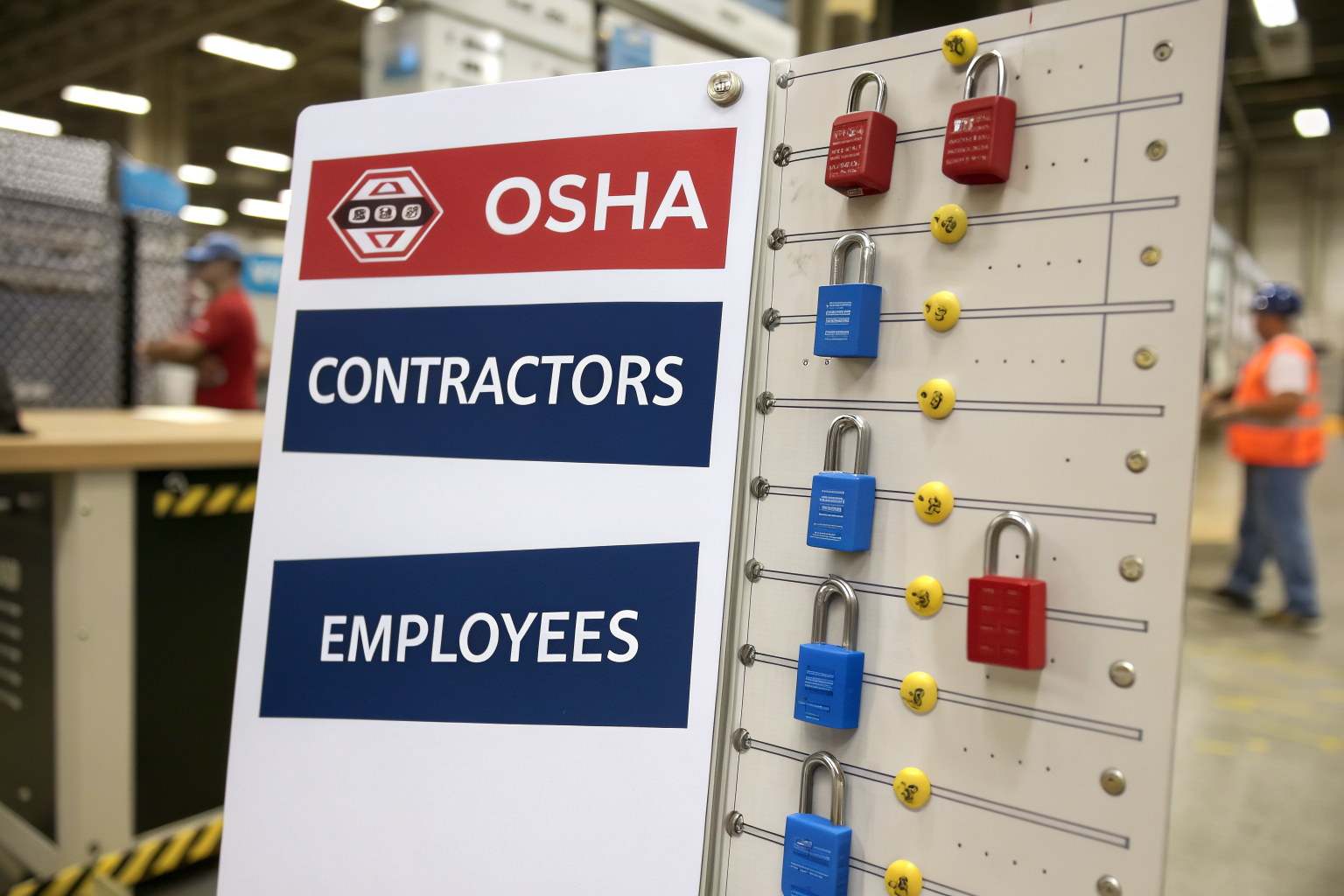 Color-coded locks and shapes for visual verification in lockout tagout compliance.