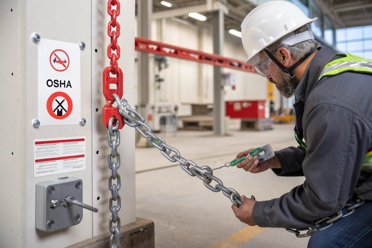 Illustration of a weak link in a chain representing improper lockout hasp selection.