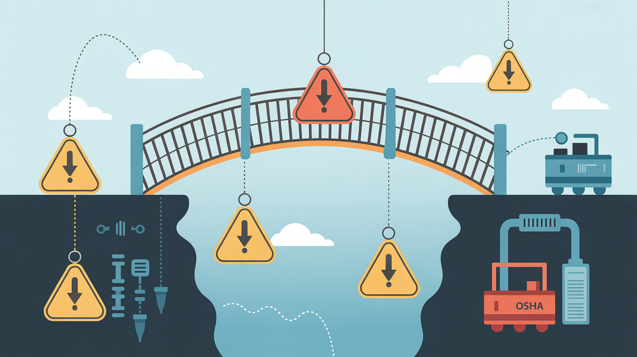 Illustration of LOTO protection as a bridge over a shift change gap, highlighting safety.