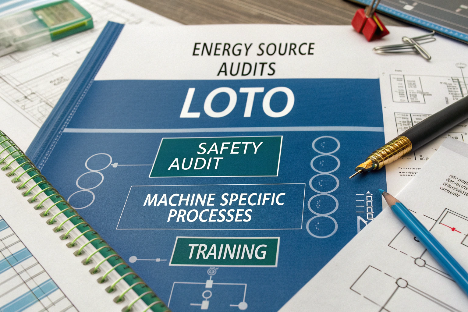 Blueprint visual detailing steps for effective LOTO procedure implementation.