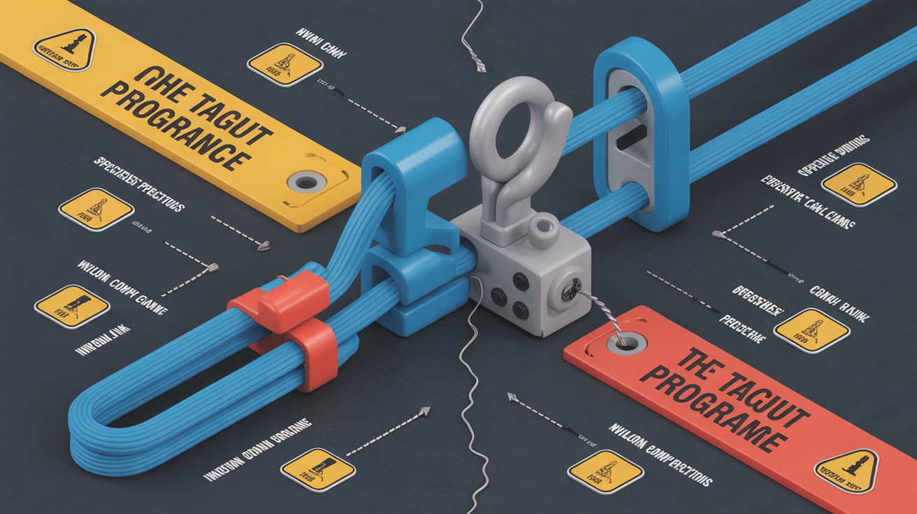 Isometric diagram showing compliant vs non-compliant tagout program processes.