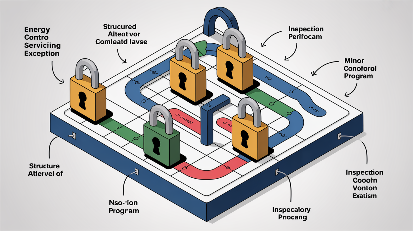 Isometric diagram of LOTO exception structured alternatives with compliance pathways.
